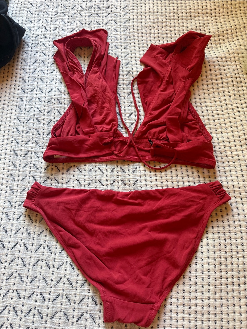 Robin Piccone Red Ruffle Strap Bikini Set - Picture 2 of 3